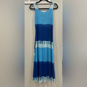 Blue Tie-Dye Sleeveless Maxi Dress